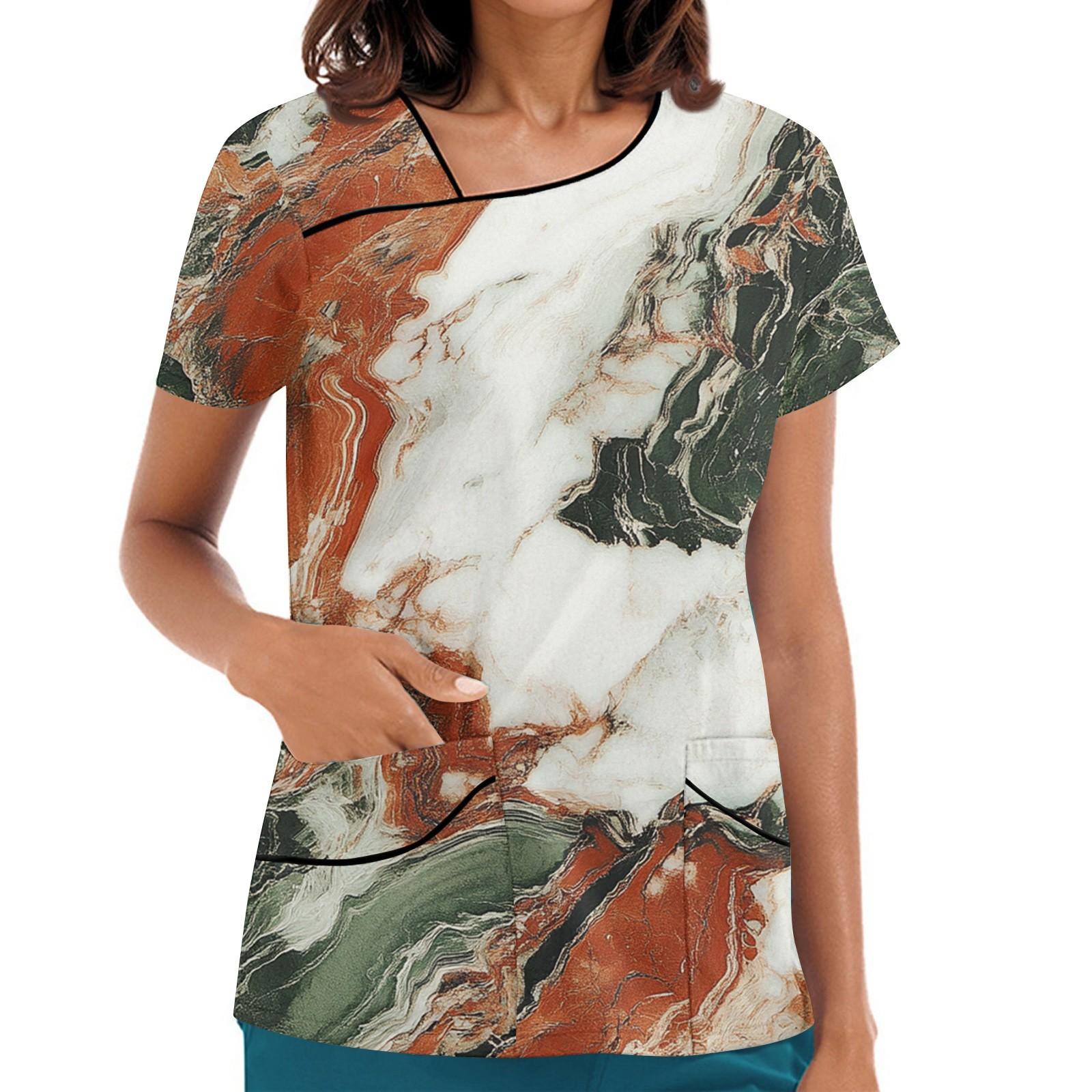 

Женская рабочая одежда с принтом, покатый воротник и двухслойные карманы, базовый верхний пуловер L армия зеленый