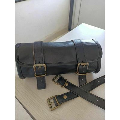 Bolsa de Moto Herramienta Cuero Rollo Universal Horquilla Alforja Genuina Vintage Negro