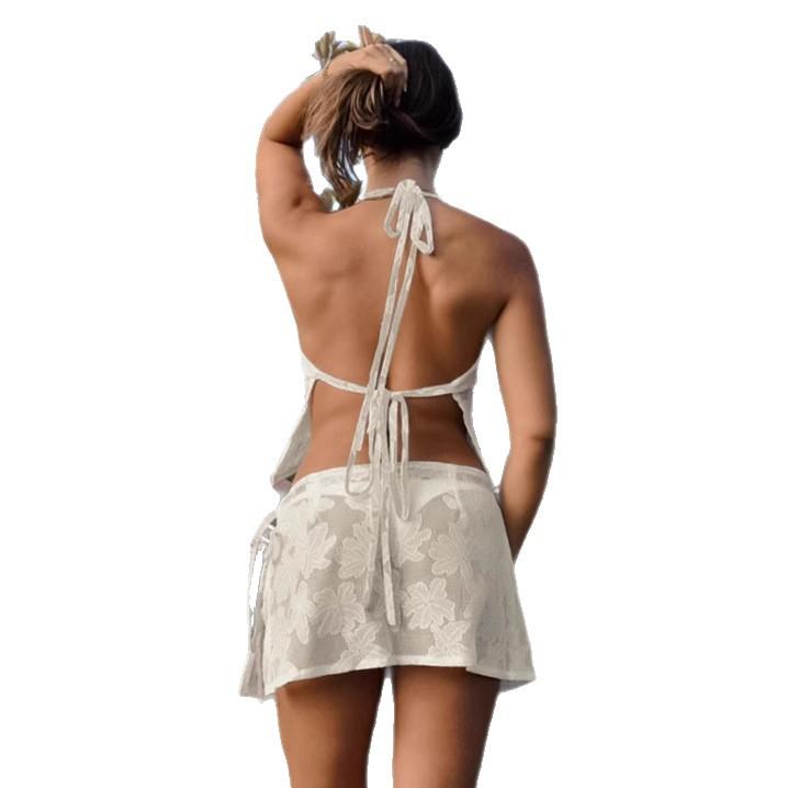 1116 summer vacation casual jacquard vest short skirt two-piece women's niche apricot fashion suit women's clothing