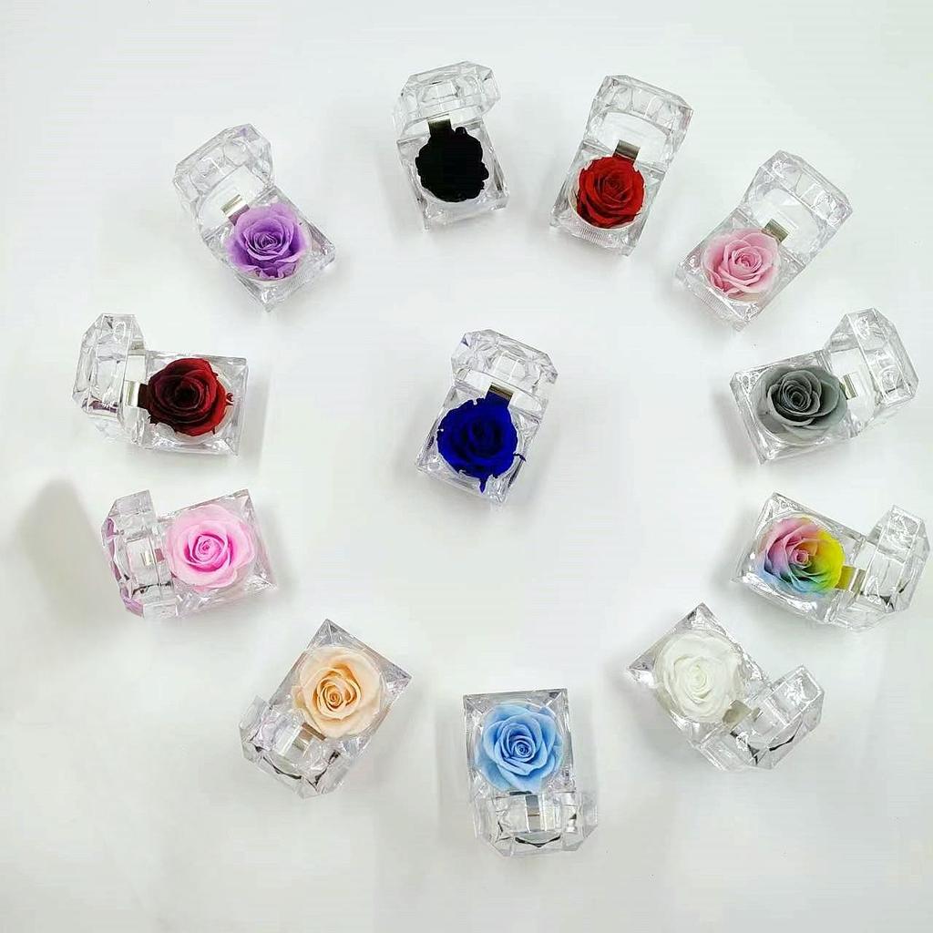 Clear Acrylic Preserved Rose Gift for Engagement Ring Holder&Jewelry Gift Box for Weddings,Valentine's,Christmas&Mother's Day