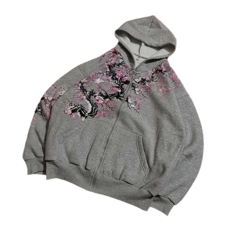 Mens Oversized Hooded Open-Front Sweatshirt With 3D Print Loose Fit Streetwear Casual Top