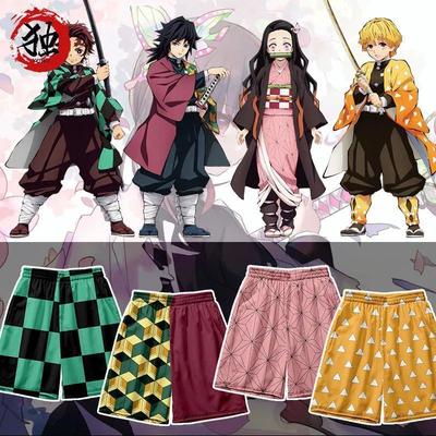 Cosplay Anime Demon Slayer Školské šortky Cos Kamado Tanjiro Nezuko Agatsuma Zenitsu Tomioka Giyuu Plážové šortky s potlačou