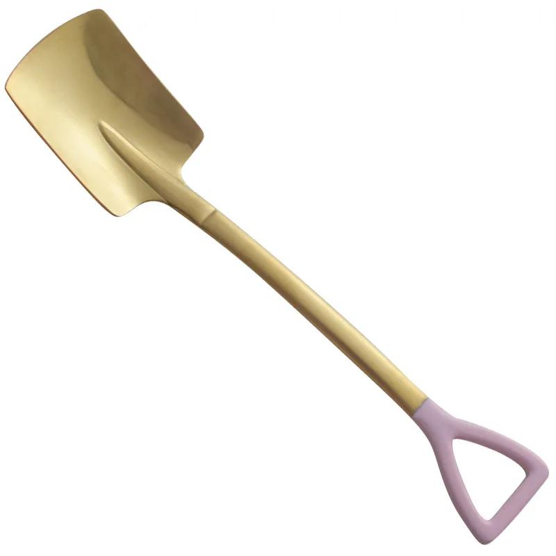 Kuchyňské náčiní Vícebarevná lžíce Železná Tvar katalpy Retro Roztomilá Čtvercová hlava Dětská lžíce Nerezová ocel Lopatka Lžičky na zmrzlinu