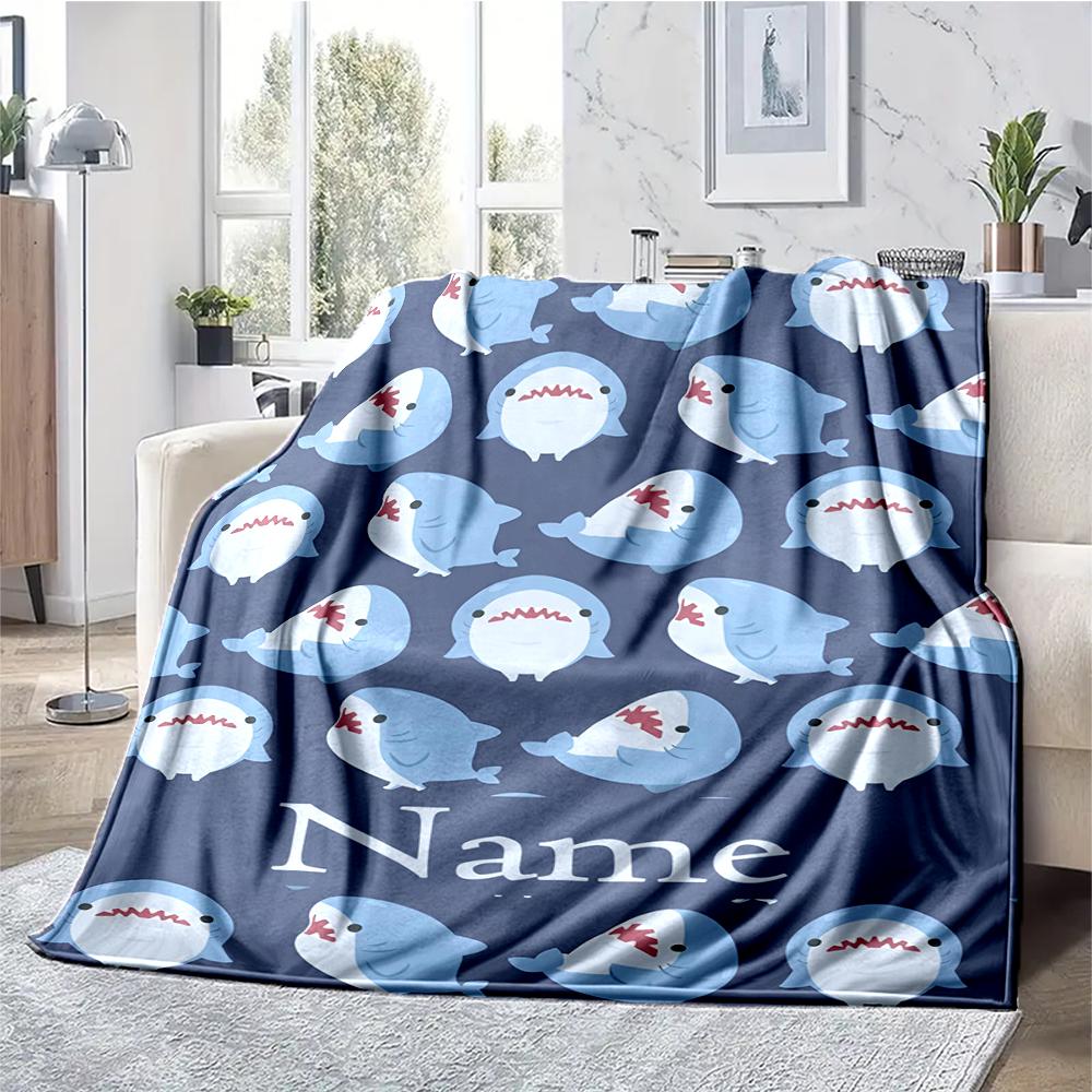 Custom Name Shark Theme Printed Blanket - Perfect for Couch, Bed, Travel & Outdoor Use | Machine Washable, Cozy & Durable.