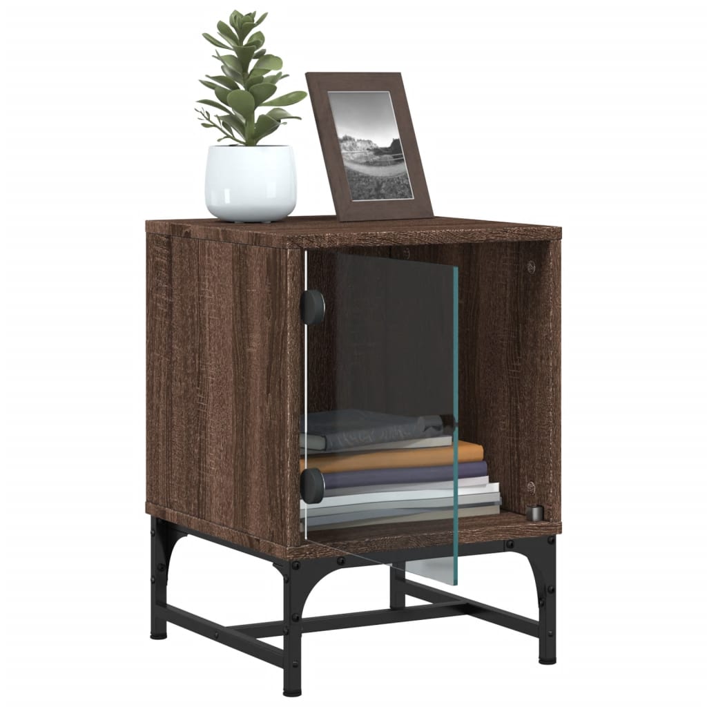 Nightstands with Glass Doors 2 Pcs Brown Oak Effect 35 X 37 X 50 Cm
