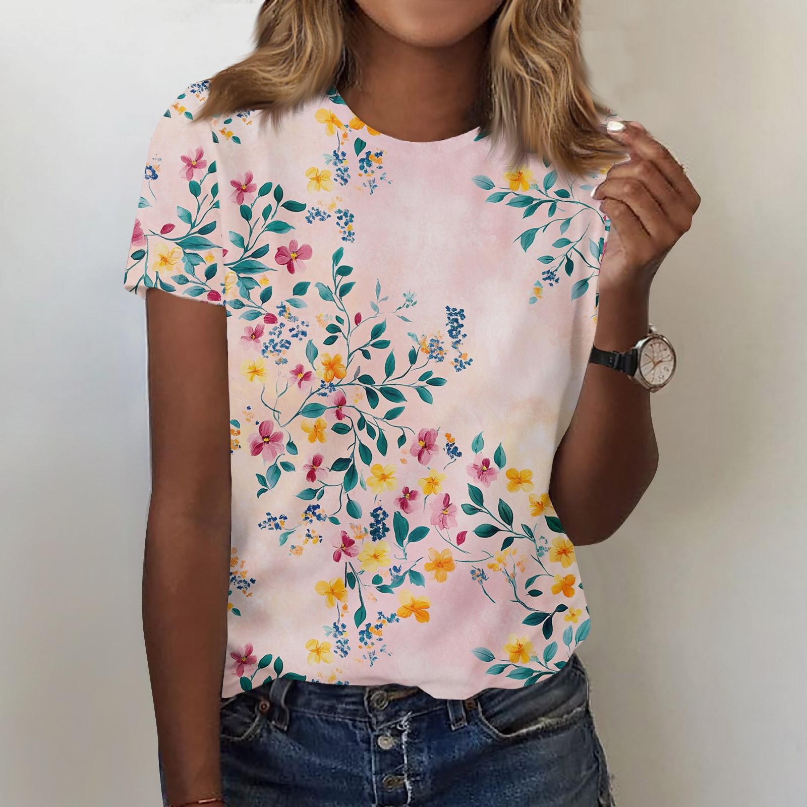 

Женская мода повседневная футболка с круглым вырезом и короткими рукавами, топ, футболка, топ XXL розовый