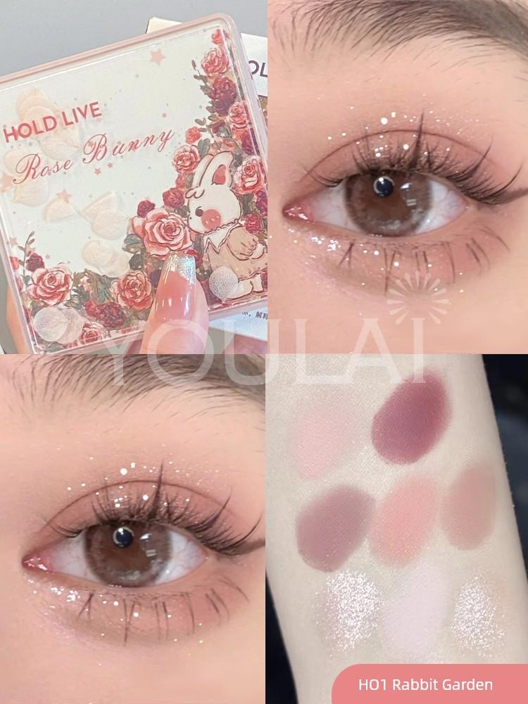 Holdlive Eye Shadow Plate Sweetheart Garden Rabbit Female Matte Shimmer Repair Blush Integrated Dopamine Play Makeup