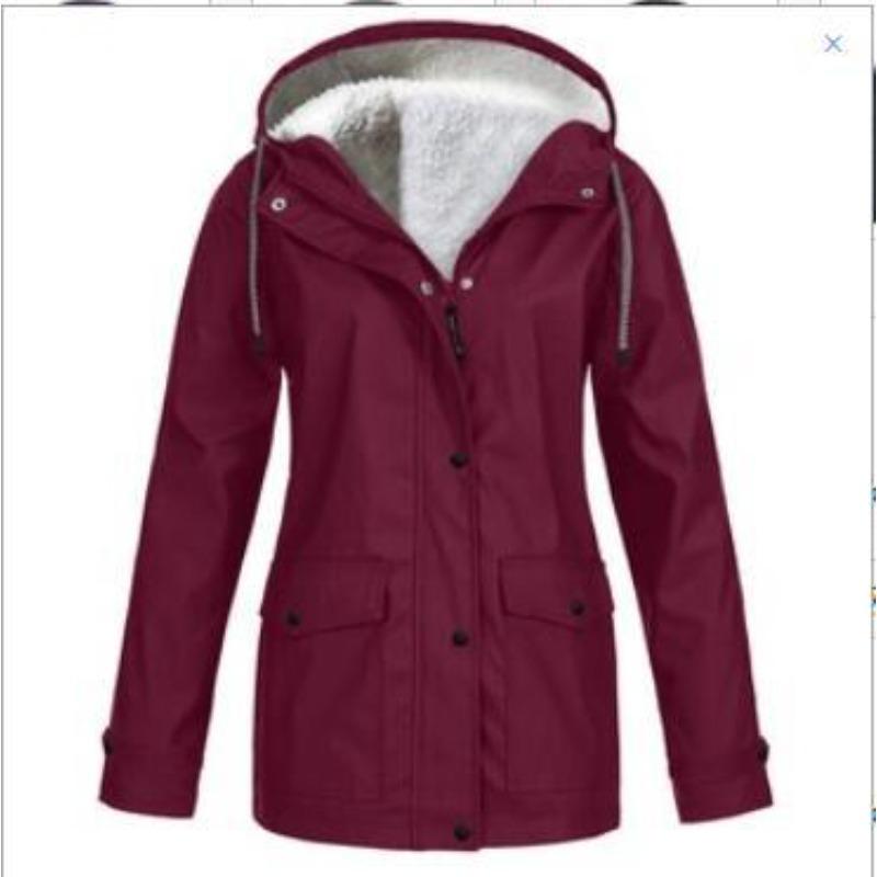 VEZFAA Women's Fashion Casual Solid Color Print Autumn Winter Long Sleeve Hooded Jackets & Coats