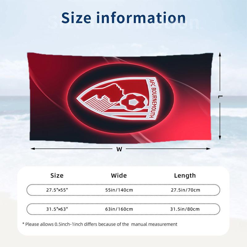 Bournemouth Football Beach Towel Soft Microfiber Summer Towel Quick Dry Absorbent Towel for Beach Swimming Pool Travel