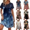 Women's Short Sleeve Casual Dress Floral Print Round Neck Waist Tie with Pockets Relaxed Fit Summer Dress