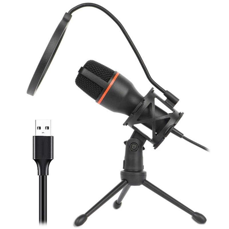 1 Set Condenser Microphone USB Gaming Mic Build-in LED Lighting for PC Laptop Gaming Singing and Recording