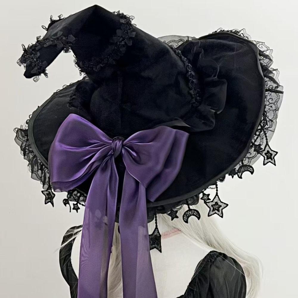 Lace Lolita Witch Hat Bow Ribbon Cosplay Accessories Party Headwear Wizard Cap Women's Costume