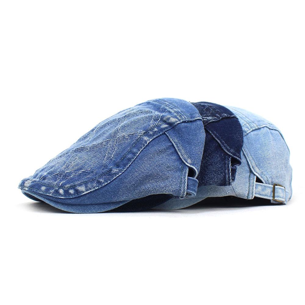 New beret rhombus plaid cap blue denim hat fashion men's and women's forward hat