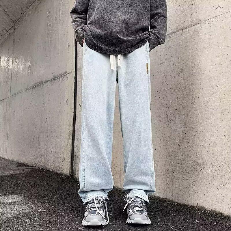 Autumn and Winter Straight Jeans Men's American Loose Trendy High Street Casual Wide Leg Pants