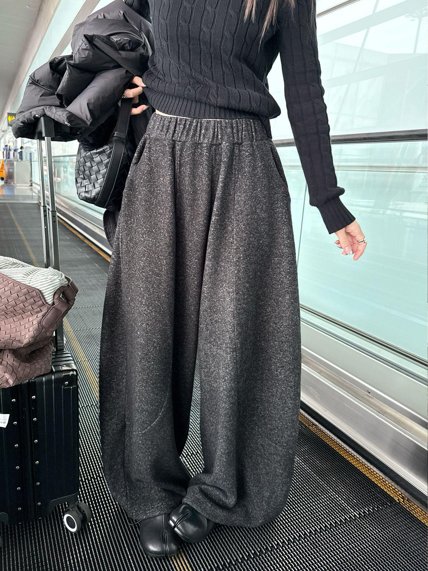 

Korean Style 2025 Anti-Freeze Woolen Balloon Pants: Slimming, Wide-Leg, Velvet-Lined Large темно-серого