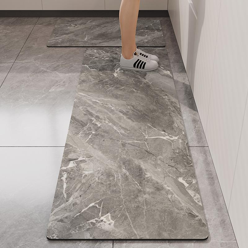 Kitchen Carpet Non-slip Waterproof Leather Floor Mat Imitation Marble Texture Large Size Rug PVC Home Decoration Foot Mats