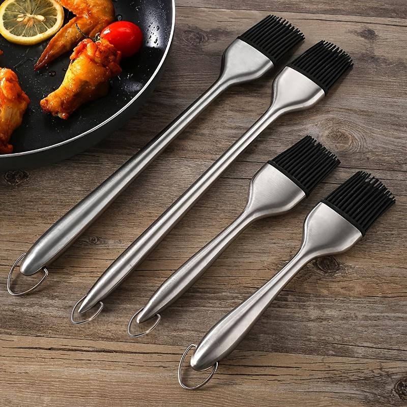 Heavy Duty Basting Brush, Stainless Steel & Heat Resistant Silicone for Grilling Baking BBQ - Non-Stick Easy Clean with Handle