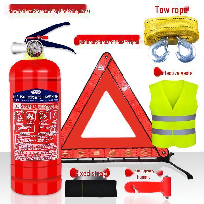 1kg Trockenpulver Handfeuerlöscher mit Feuerwarnschild und Jahresinspektionsset für Fahrzeuggebrauch