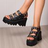 Fashion Large Size Women High Heeled Sandals Summer Punk Height Increasing Sandal Motorcycle Gothic Woman Shoes Khaki Platform Sandals