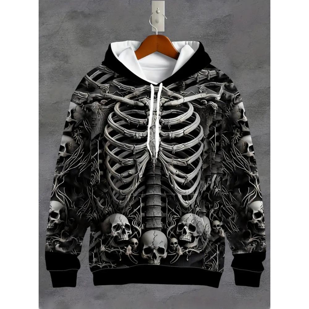 Vintage Cool 3D Print Skull Graphics Hoodie Drawstring Comfortable Super Dalian Long Hoodie Sweatshirt Spring And Autumn Clothes