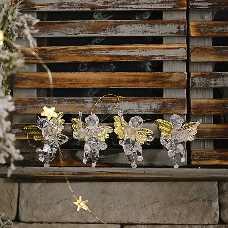 4/6PCS Angel Pendant Party Decoration Snowflake Pendant Transparent Acrylic DIY Xmas Tree Christmas Hanging Ornaments