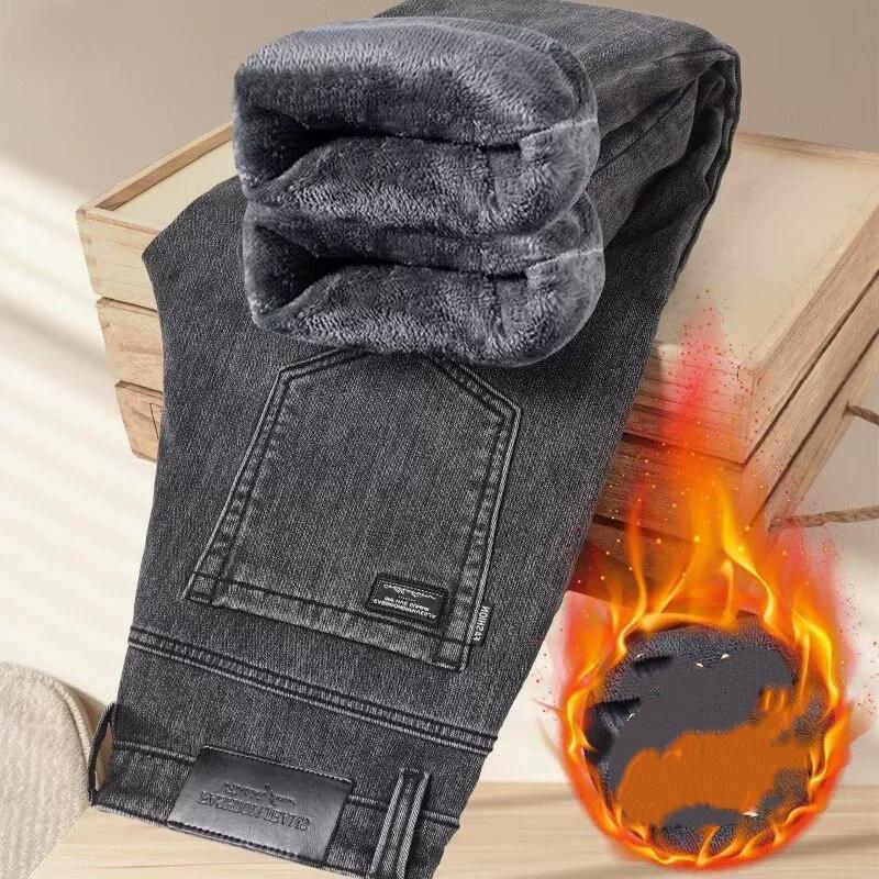 Winter Warm Jeans Men's Slim Straight Elastic Denim Pants Casual Male Clothing Fashion Plush Trousers New Hot Sale Fashion Jeans