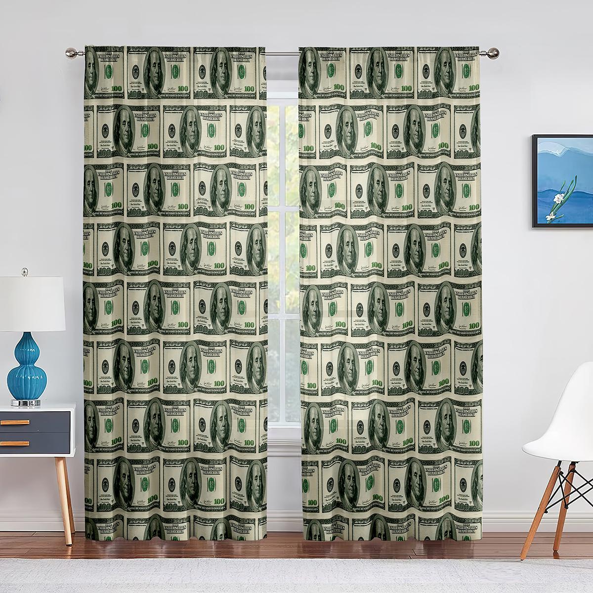 

Money Print Curtain Benjamin Franklin 100 Dollar Bill Window Curtains for Bedroom Living Room Kitchen Decor Drapes 2panels (W50cmxH130cm)x2&Grommet Top