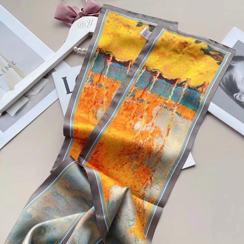 

Mulberry Silk Oil Painting Silk Scarf Femininity Elegant Birch Silk Scarf Versatile Small Long Streamer Bag Decoration 15X150cm