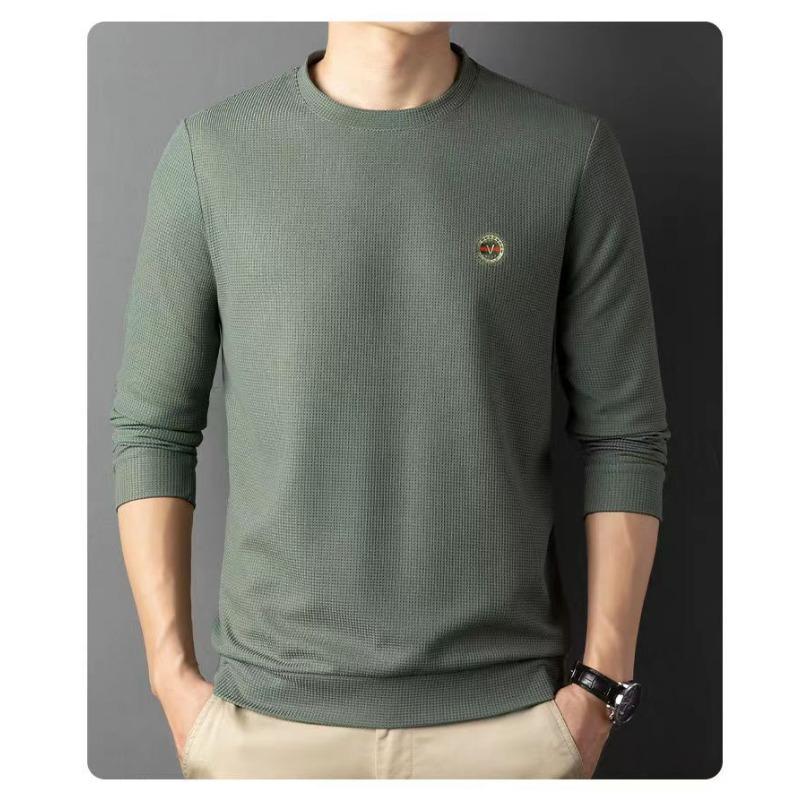 New Quality Men's Long-sleeved T-shirt Solid Color Round Neck Bottoming Shirt T-shirt Casual T-shirt Large Size Top Men's Autumn and Winter