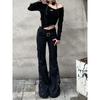 Pantaloni Svasati Basso Vita Decorativi Sottili Neri Rivettati Design Retro Y2k Harajuku Goth Donna