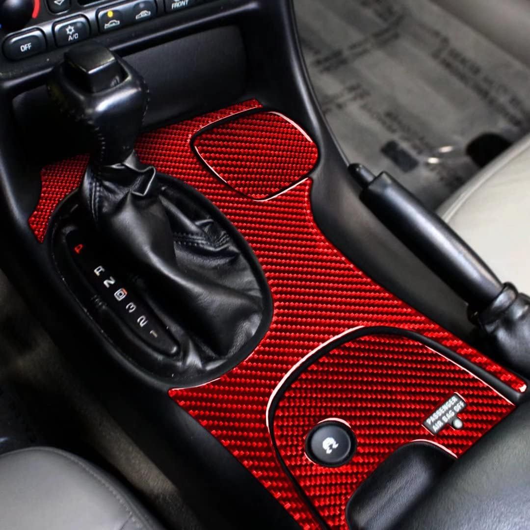 

Real Carbon Fiber Car Accessories Gear Shift Central Console with Traction Control Set Cover Trim Compatible with Chevrolet Corvette C5 1998-2004 Red Set C