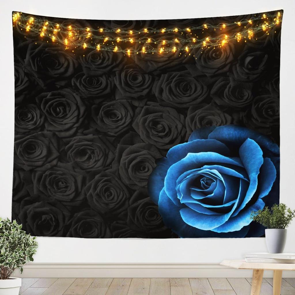 Black And White Cat Tapestry,Red Rose Floral Wall Hanging Art For Kids Girls Women Teens Bedroom Decor,3D Animals Plants Wall
