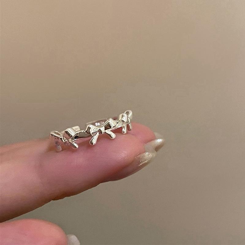 2Pcs Fashion Bow Ribbon Rings For Women Girls Sweet Cute Geometric Bow Opening Adjustable Rings Wedding Party Jewelry Gifts
