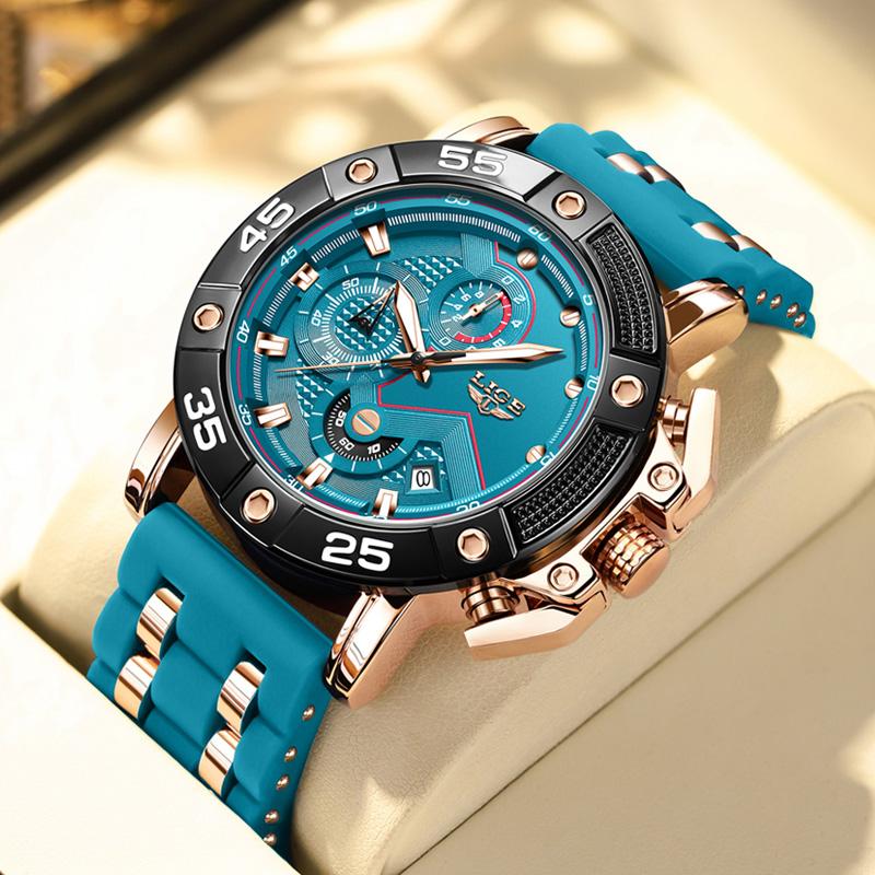 LIGE Big Dial Watch Men Fashion Business Watch Men Military Silicone Sports Waterproof Quartz Chronograph Relogios Masculino+Box
