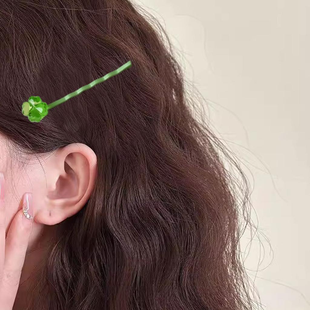 Creative Green Hair Pins Hair Clip for Girls Kid Barrettes Sparkling Clovers Handmade Hairpins Lovely Hairpin