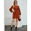 Spring and Autumn Women's Mid-length Long Pure Colour Temperament Commuting Thin Set Head High Waist Dress