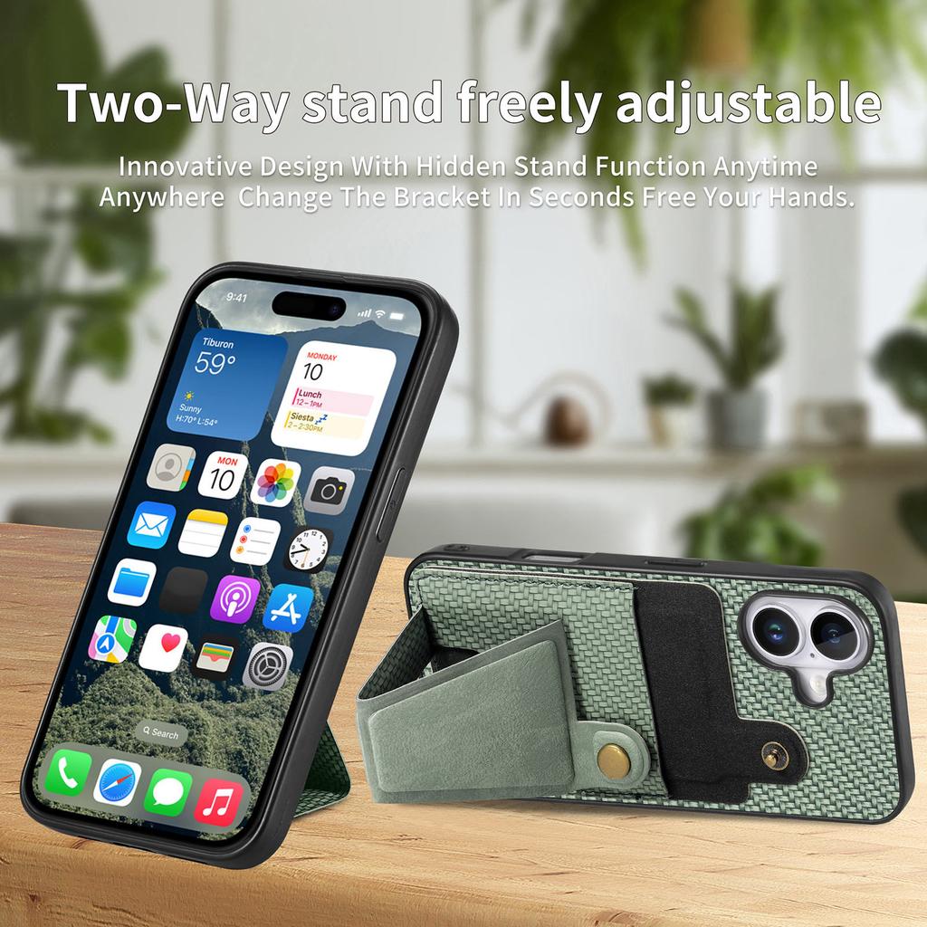 For iPhone 16 Case K-Shaped Kickstand Leather+PC+TPU Phone Cover