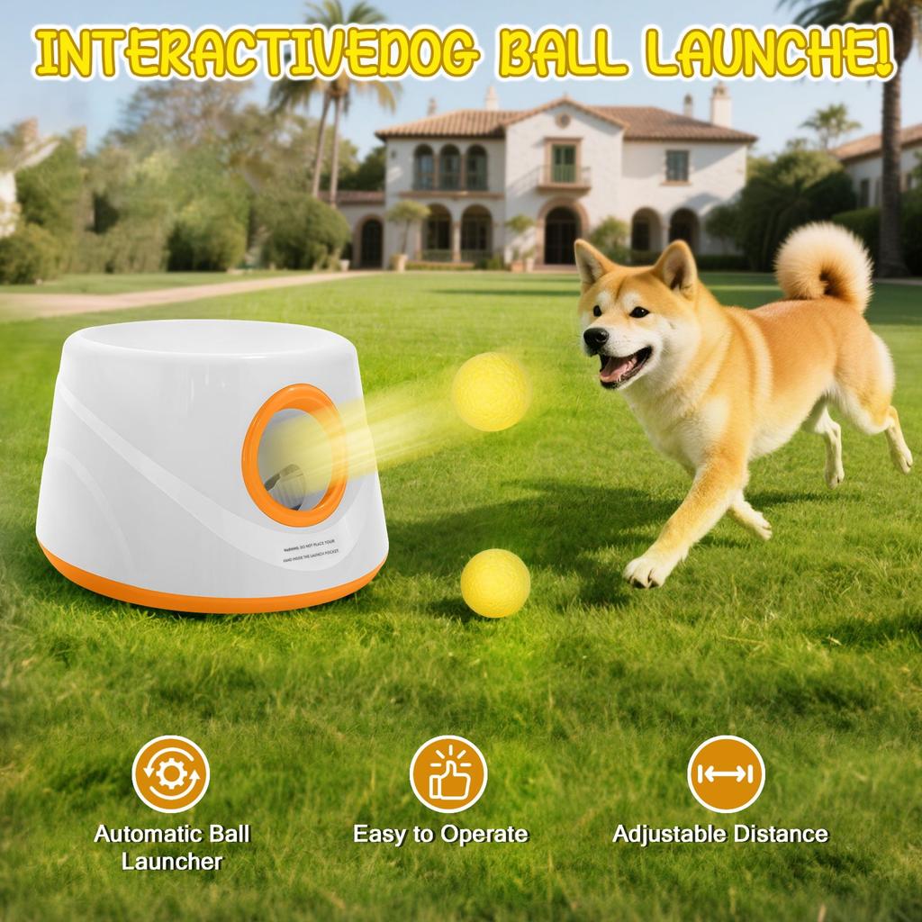 Lanceur de balles automatique pour chiens, Machine interactive de lancer de balle avec 3 niveaux de distance(20-46 pieds) & 5 Balles, Lanceur de Balle pour Chien pour Jouer à l'Intérieur et à l'Extérieur