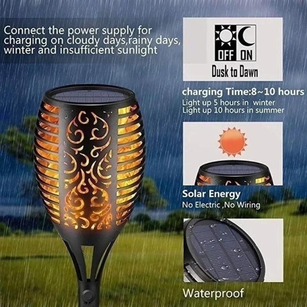 1-8PCS 12LED Solar Flame Torch Lights Flickering Light Waterproof Garden Decoration Outdoor Lawn Path Yard Patio Floor Lamp