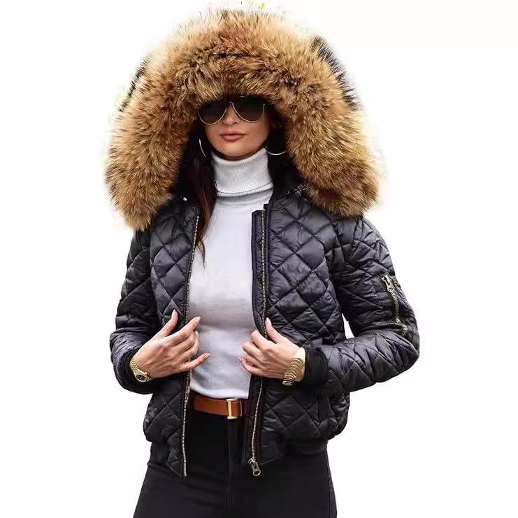 Women's Plus Size Hooded Cotton-Padded Jacket - European & American Style, Short, Warm, Suitable for Autumn & Winter