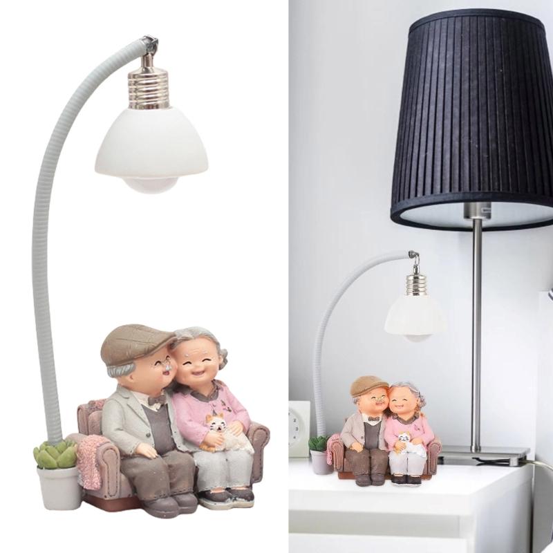 Resin Figurine of Elderly Couple Figurine with LED Nightlight for Bedroom and Living Room Decoration Resin Ornamentation