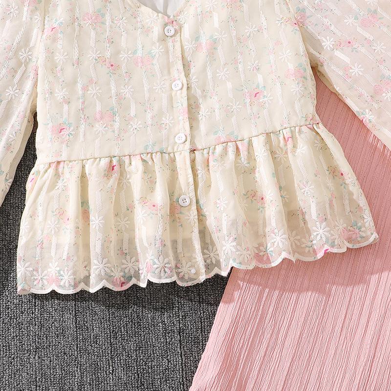 Girls' Outfit Children's Spring/Autumn New Style V-Neck Long-Sleeved Top + Casual Trousers