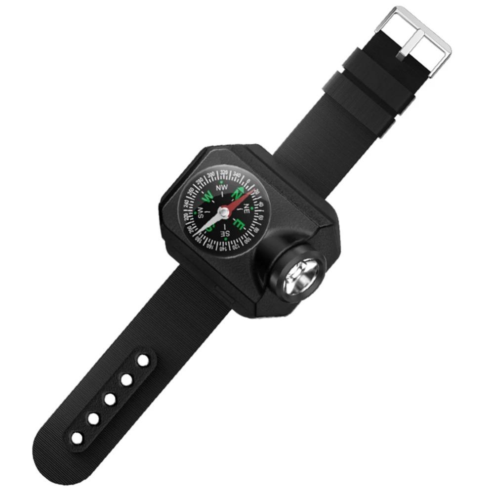 LED Portable Watch Light Flashlight Torch Wrist Light USB Rechargeable Emergency Light Outdoor 4 Modes For Sport With Compass