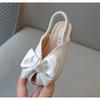 Sandales d'été pour fille Bout ouvert Élastique Argent Beige Claquettes pour enfants Nœud Gracieux Tendance Chaussures pour enfants Plates