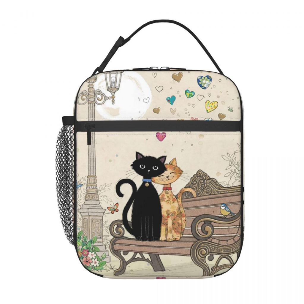 Vintage Black Cat And European Street Scene Insulated Lunch Bag for Women Children Leakproof Food Boxes Thermal Lunch Box Tote