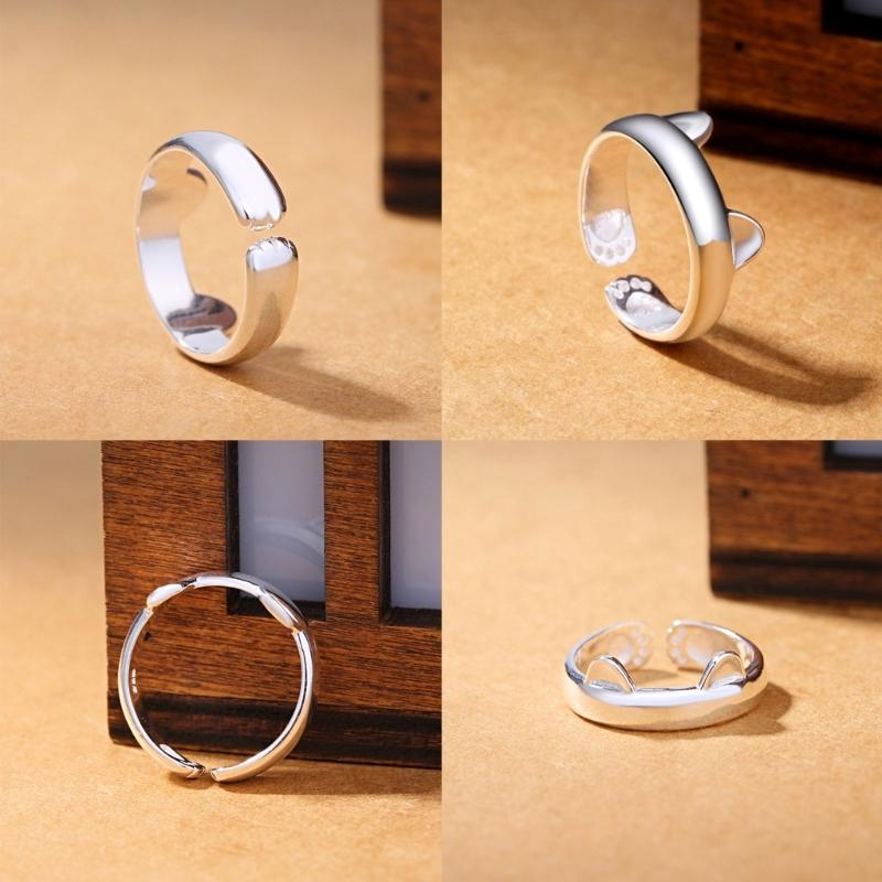 Adjustable Cartoon Little Cat Kitten Pet Finger Rings Lovely Cat Ears Paws Rings Birthday Gifts for College Girls