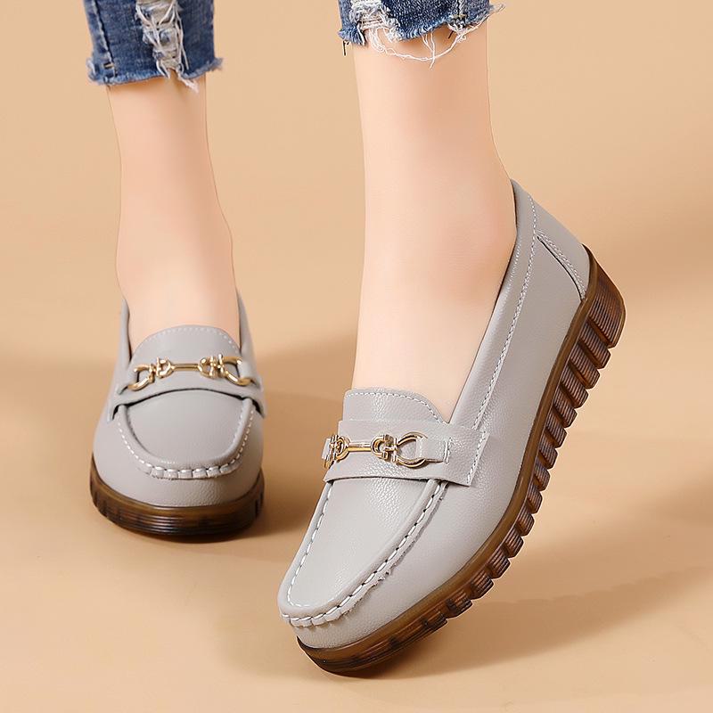 

Женские туфли на танкетке из натуральной кожи с мягкой подошвой для людей среднего и пожилого возраста, весна и осень 2024 г. (Медсестра/Одинокие). 40 серый