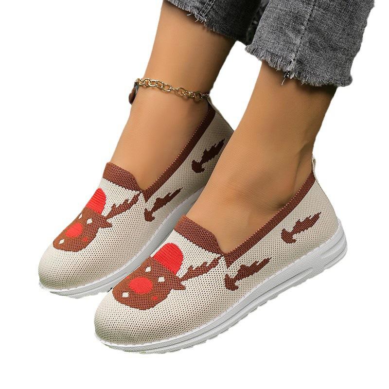 European and American Mesh Flat Sole Color Matching Single Shoe 2024 New Christmas Element Color Matching Set Foot Board Shoes