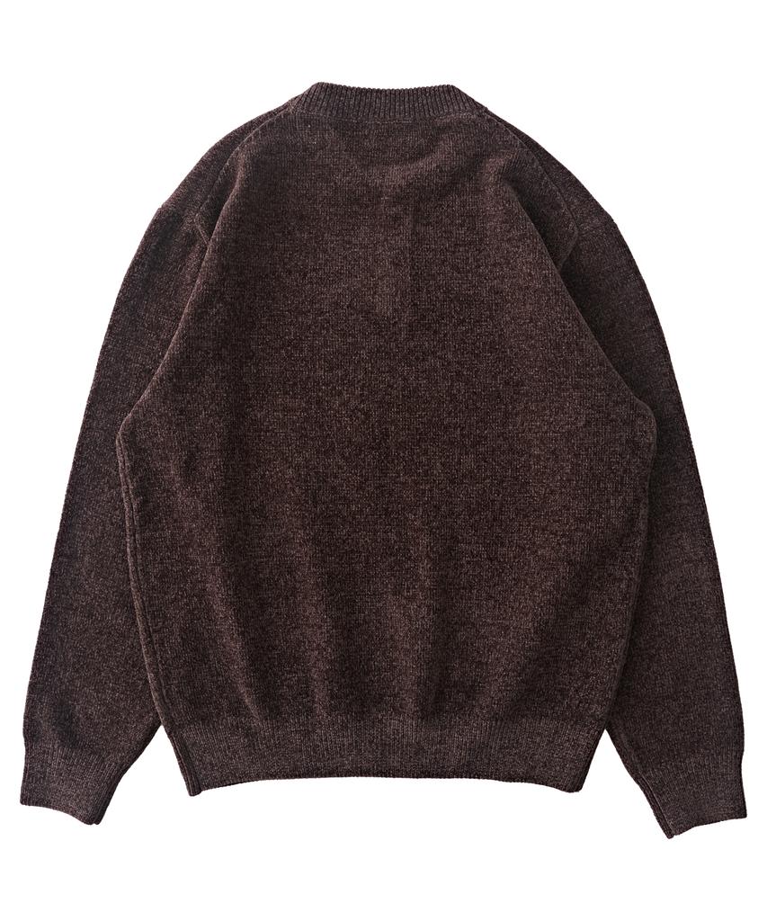 ANALOG MOOD Velour Refined Henley Neck Round Knit (Brown)