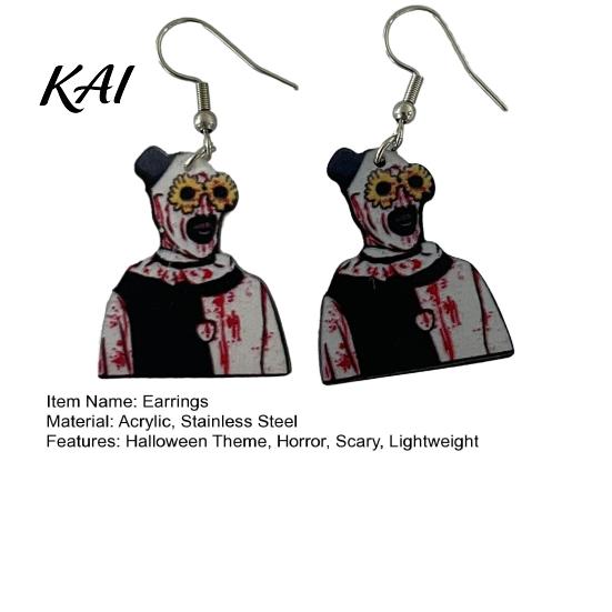 Vintage Style Horror Earrings 1 Pair Halloween Theme Dangle Drop for Women, Scary Blood Gothic Acrylic Clown Earrings, Creative Punk Jewelry Costume,